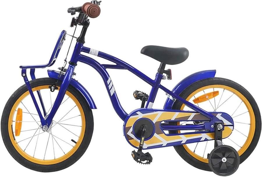Kinderfiets Jeugd Fiets Tweewieler Veilig Fietsen Duurzaam Stalen Frame 16 Inch Donkerblauw