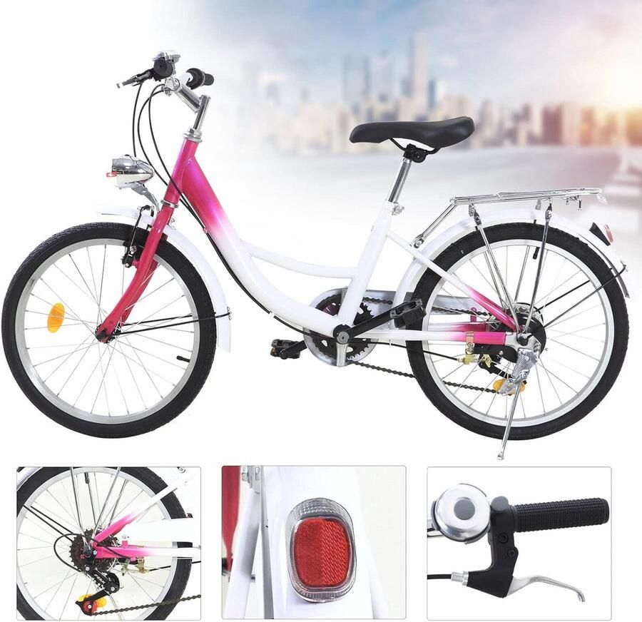 Kinderfiets Jeugdfiets Stadsfiets Actief Buiten 6 Versnellingen 20 inch Roze