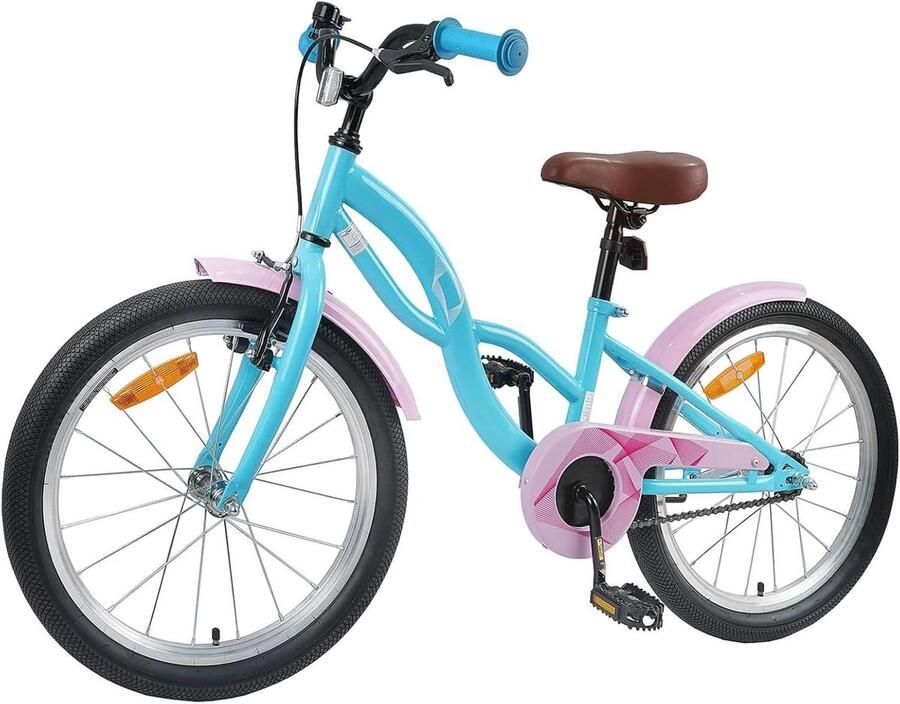 Kinderfiets 18 inch sfiets Veilig leren fietsen Verstelbaar zadel en stuur 115-125 cm Hemelsblauw