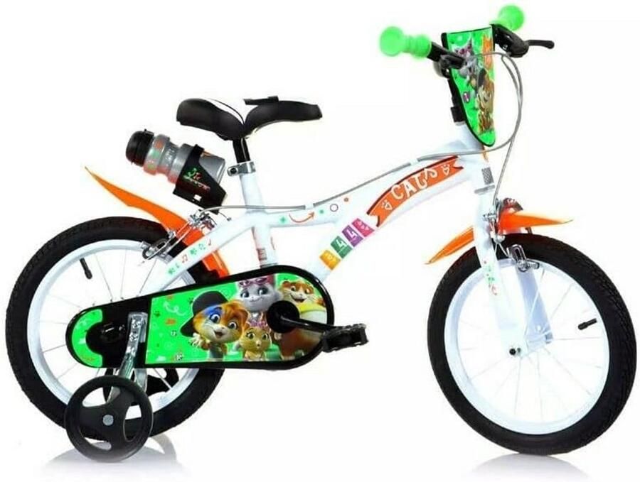 Kinderfiets Jongen 14 inch Wit Oranje Groen met Handremmen