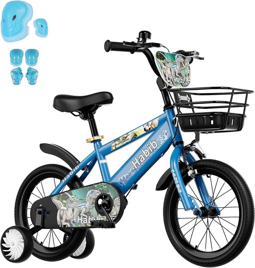 Kinderfiets Jongens 14 inch Blauw met Beschermset en Accessoires