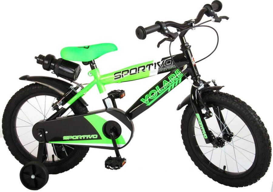 Kinderfiets jongens 16 inch neongroen zwart twee handremmen 95% gemonteerd