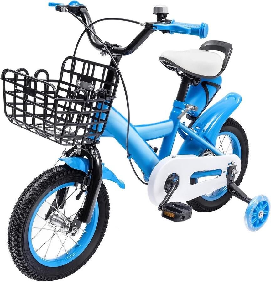 Kinderfiets 12 inch Kinderspeelfiets Trainingsfiets Leren Fietsen Stabiel Frame met Steunwielen 70x40cm Blauw