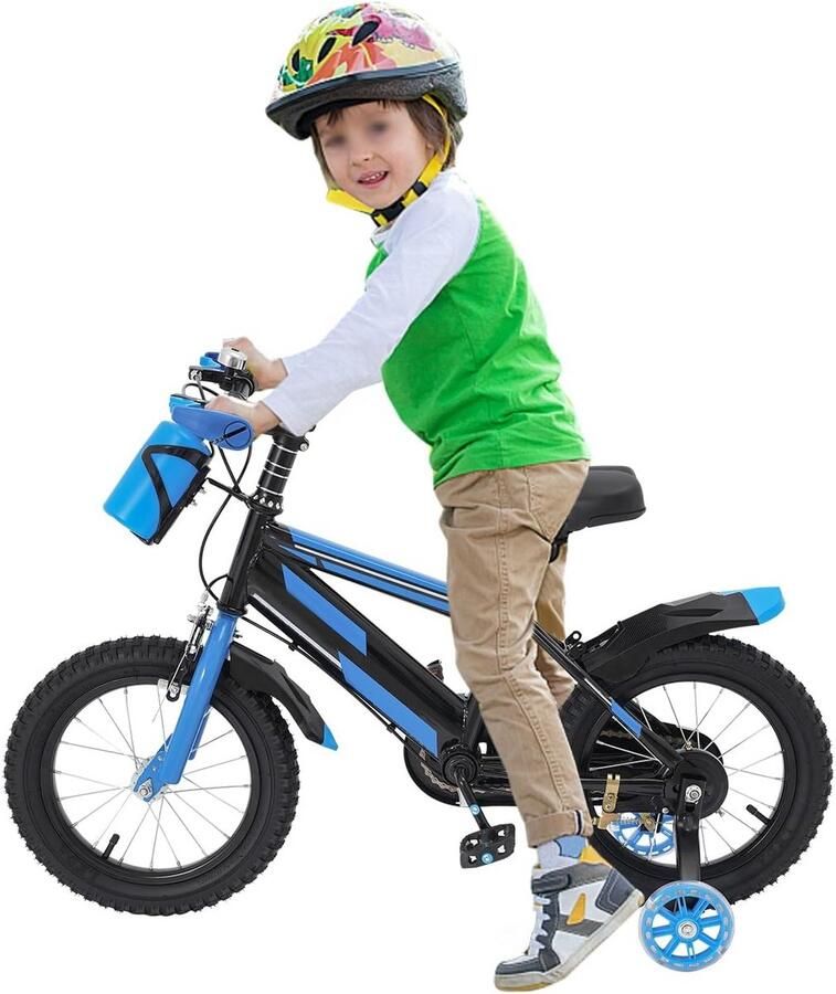 Kinderfiets Fiets Leren Fietsen Verstelbaar Zadel Stuur 14 inch Blauw Zwart