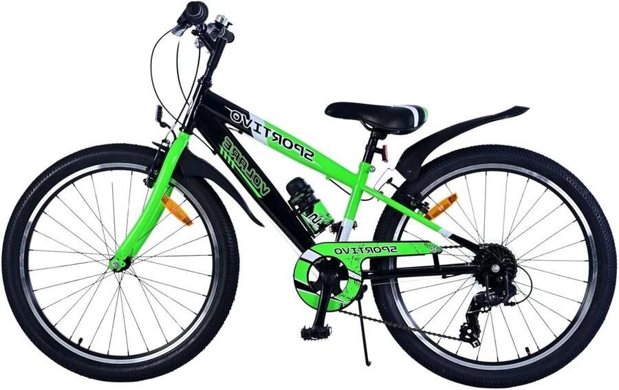 Kinderfiets Jongens Sportfiets Wegfiets Actief Buiten Spelen 7 Versnellingen Handremmen 24 Inch Zwart Groen
