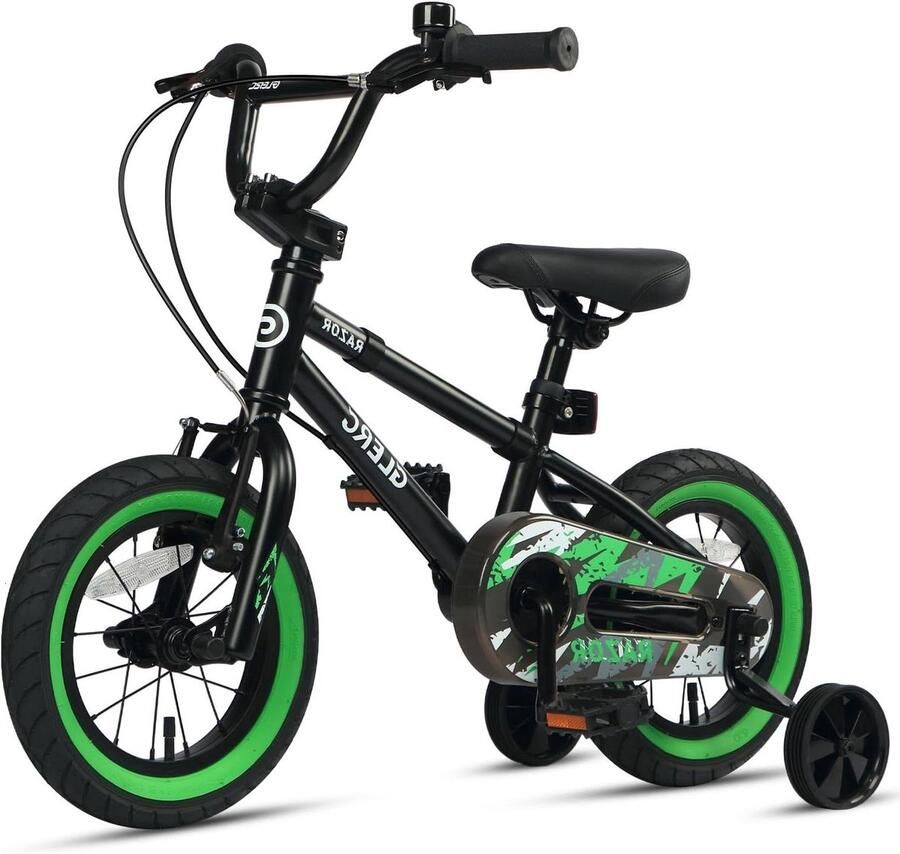 Kinderfiets Jongensfiets BMX Buiten Spelen Dubbel Remsysteem 12 inch Zwart met groene banden