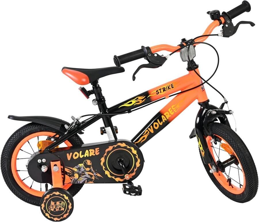 Kinderfiets Jongensfiets Leren Fietsen Inclusief Zijwieltjes 12 Inch Wielmaat Oranje Zwart