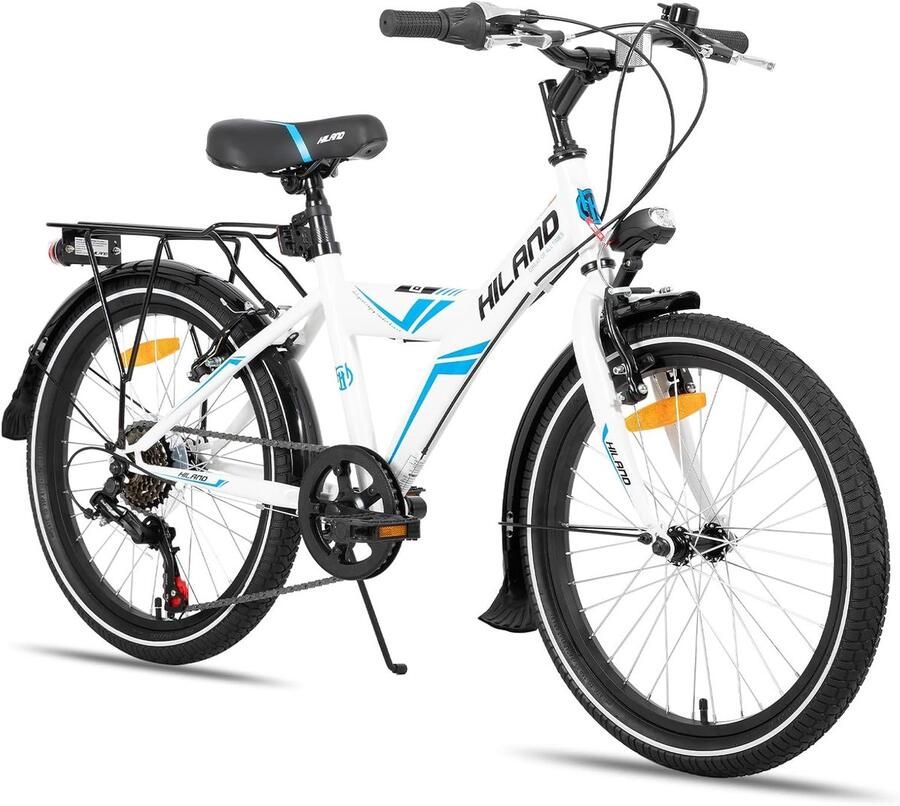 Kinderfiets sfiets sfiets Buitenfietsen Leren 6 Versnellingen Dubbele Rem 20 Inch Wit