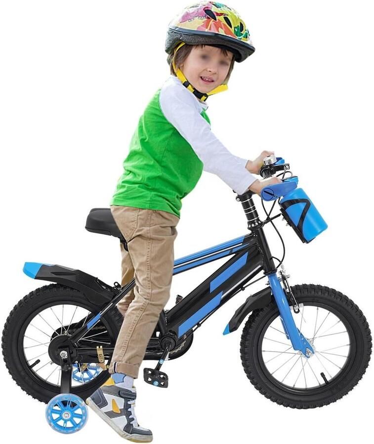 Kinderfiets sfiets sfiets Leren Fietsen Inclusief Steunwielen 14 Inch 35cm Zwart Blauw