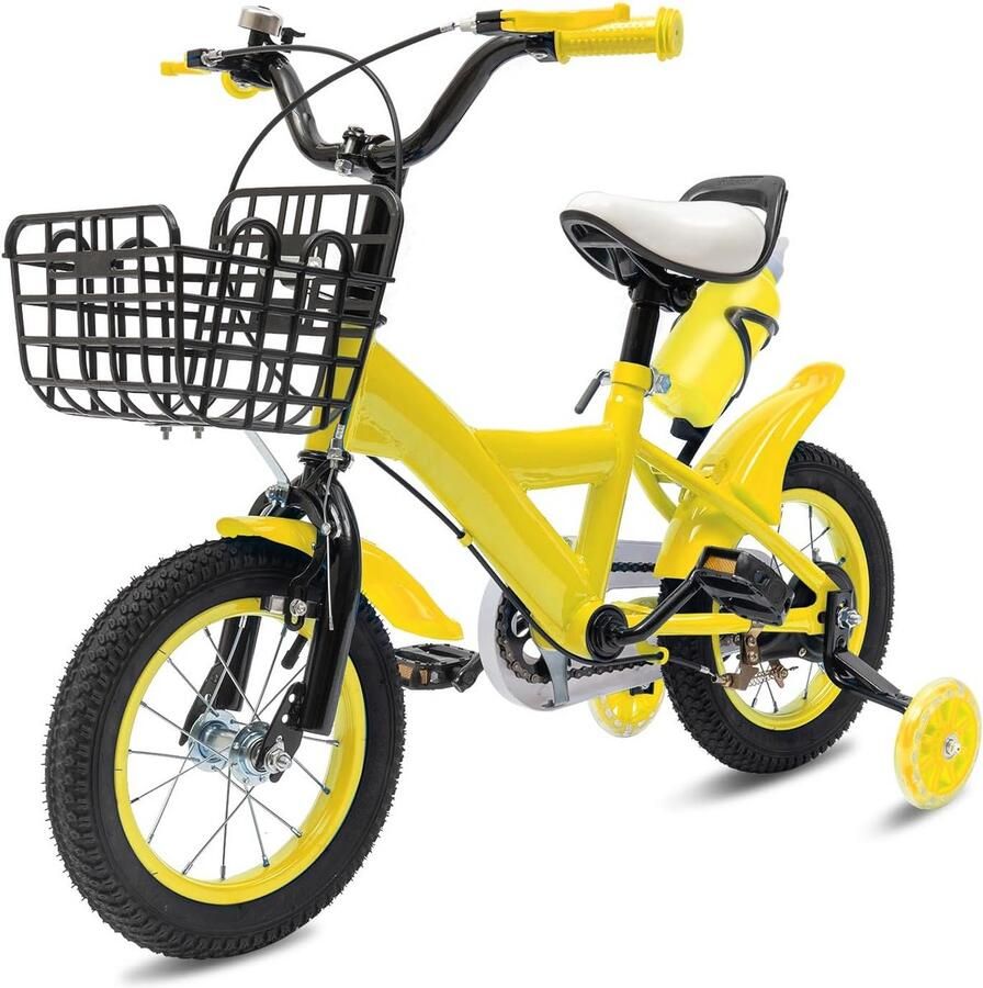 Kinderfiets Jongensmeisjesfiets Buiten rijden Verstelbaar zadel 12 Inch Geel