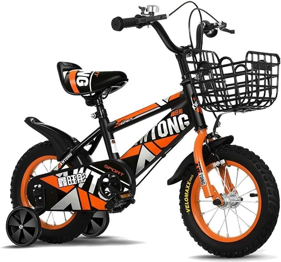 Kinderfiets Jongensmeisjesfiets Eerste fiets Afneembare steunwielen 14 inch Oranje