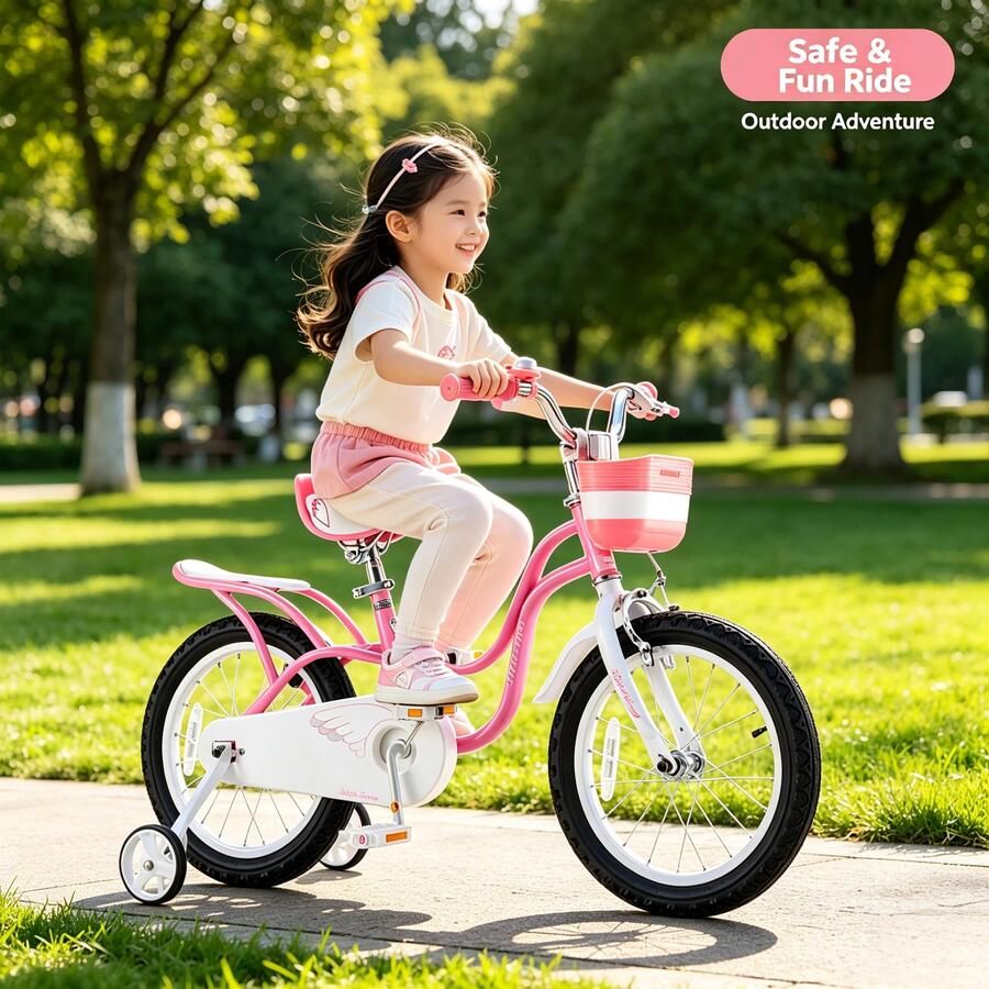 Kinderfiets Kinderfiets met Zijwieltjes – Zijwieltjes – 88x19x52 cm – ABS Staal Wit Roze