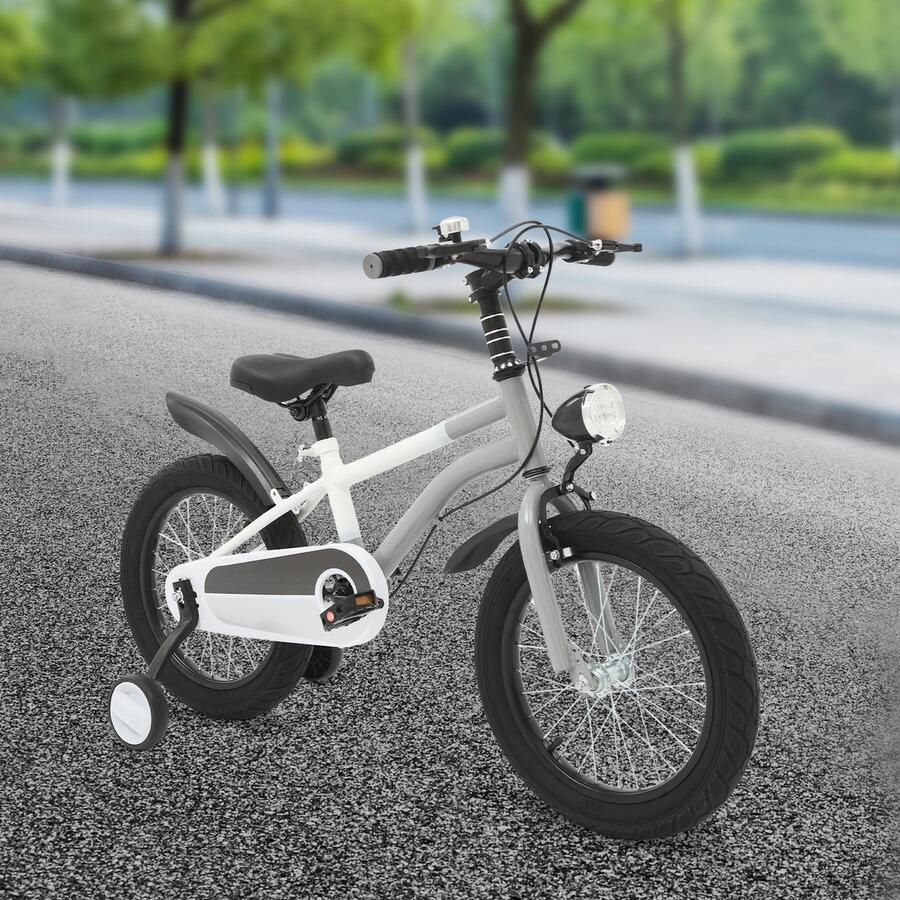 Kinderfiets Lichtgrijs 16 Inch Wielmaat Koolstofstaal Frame Met Vering Unisex Mountainbike