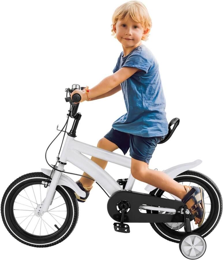 Kinderfiets Loopfiets Balans Leren Met Zijwieltjes 14 inch Wit