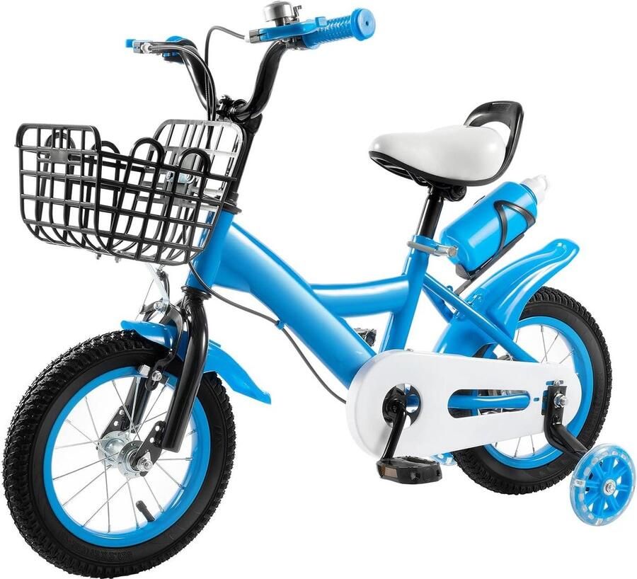 Kinderfiets Loopfiets Buiten spelen Met mand en zijwieltjes 12 inch Blauw