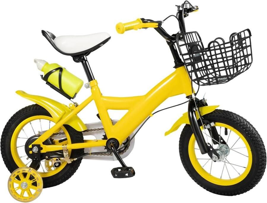 Kinderfiets Loopfiets Eerste fietsles Met steunwielen 12 inch Geel