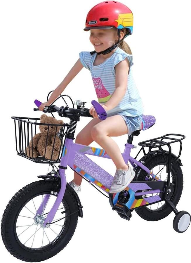 Kinderfiets Loopfiets Eerste Fietstochtjes Met Zijwieltjes 14 Inch Paars