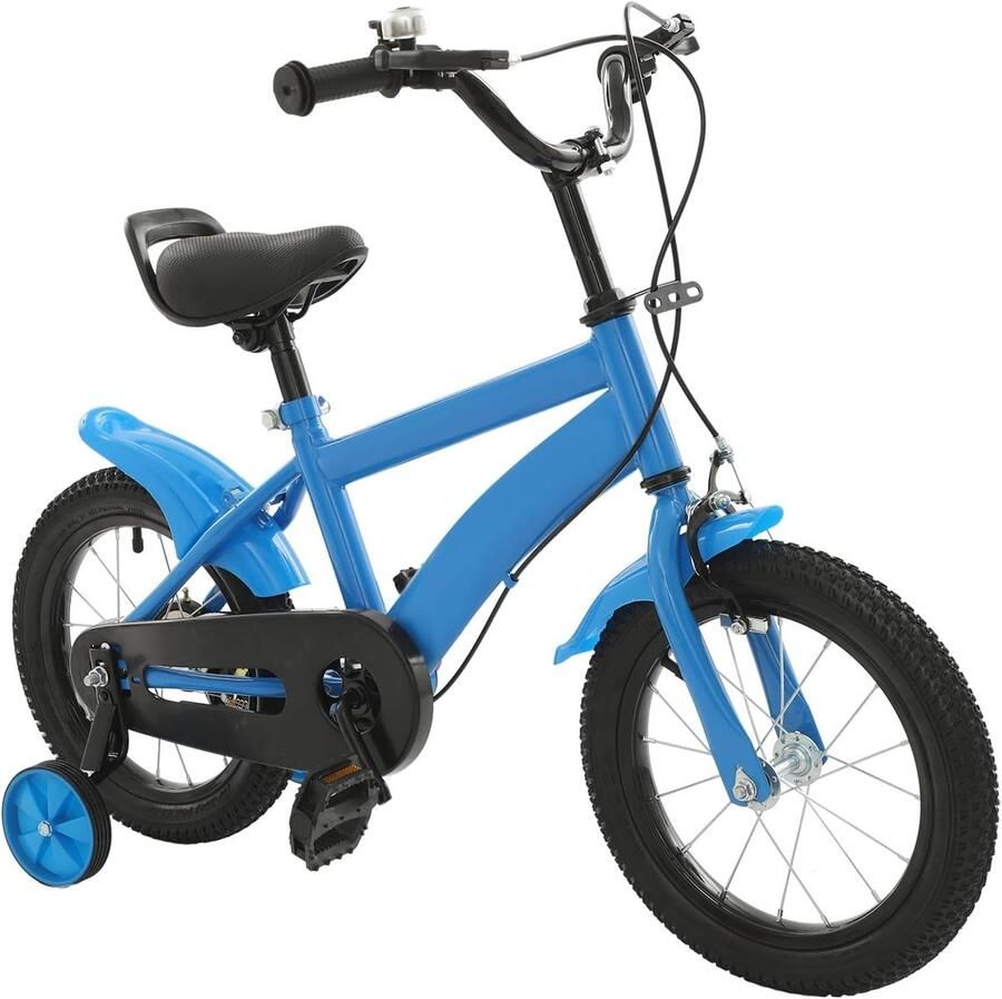 Kinderfiets Loopfiets Eerste Ritten Inclusief Steunwielen 14 inch Blauw Zwart