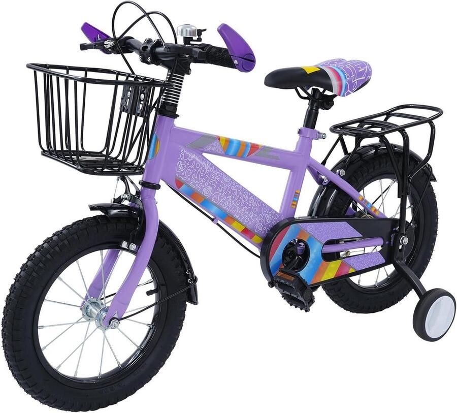Kinderfiets Loopfiets Evenwicht Oefenen Met Steunwielen 14 Inch Lila Zwart