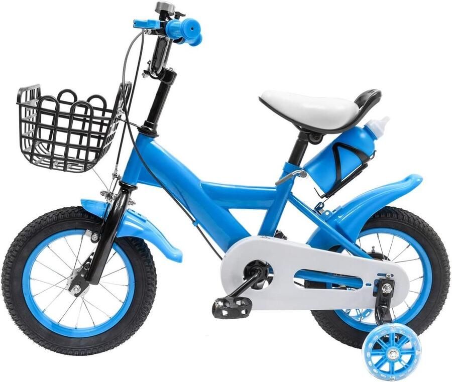 Kinderfiets Loopfiets Fietsen Leren Inclusief Mand en Fleshouder 12 inch Blauw