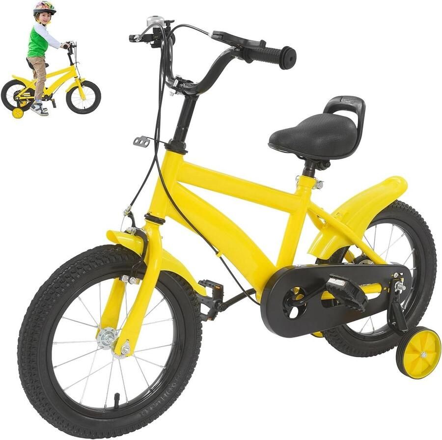 Kinderfiets Loopfiets Fietsen Leren Met Steunwielen 14 Inch Geel