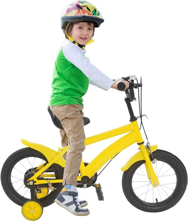 Kinderfiets Loopfiets Fietsje Leren Fietsen Dubbel Remsysteem 14 inch Geel