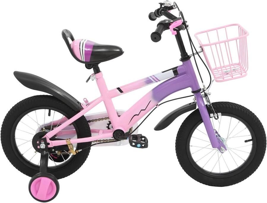 Kinderfiets Loopfiets Kind Fiets met Zijwielen Fietsen Leren Extra Stabiel Frame 14 Inch Paars
