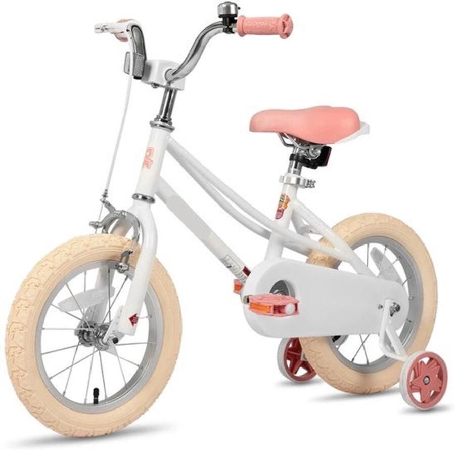 Kinderfiets Loopfiets Kleuterfiets Meisjesfiets met Trainingswiel Mandje Kickstand Bel Stalen Frame Retro Stijl Fiets voor 2-12 Jaar Wit 12inch