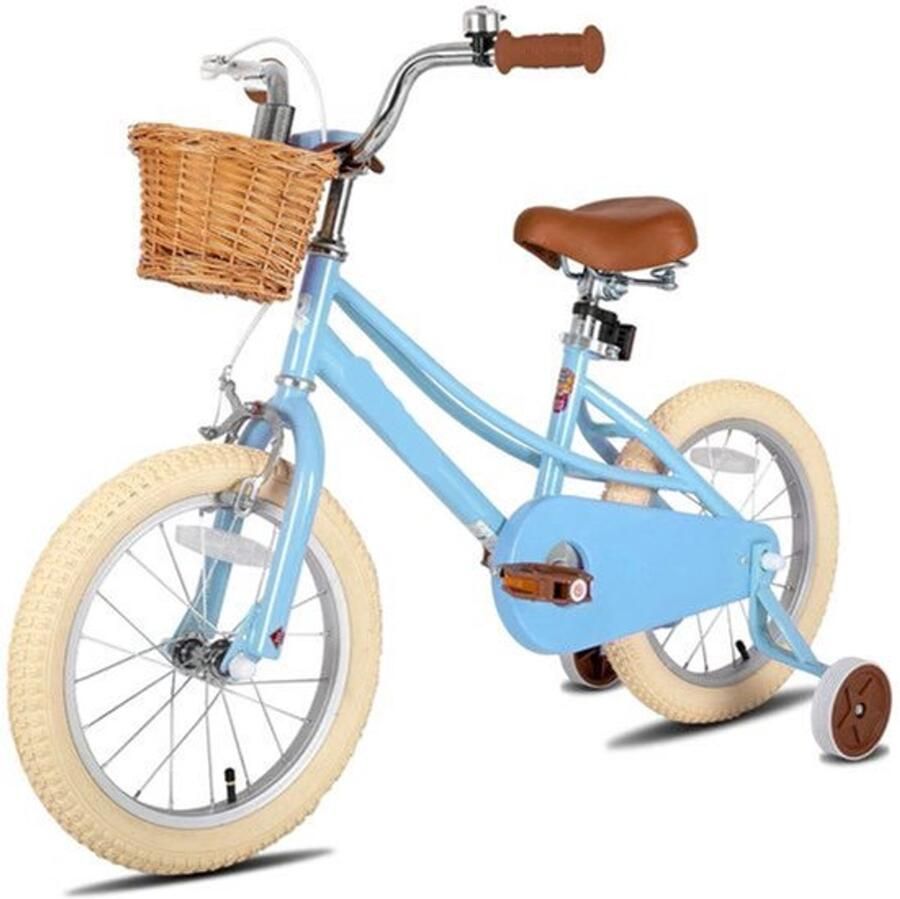 Kinderfiets Loopfiets Kleuterfiets Meisjesfiets met Trainingswiel Mandje Kickstand Bel Stalen Frame Retro Stijl Fiets voor 2-12 Jaar Blauw 18inch