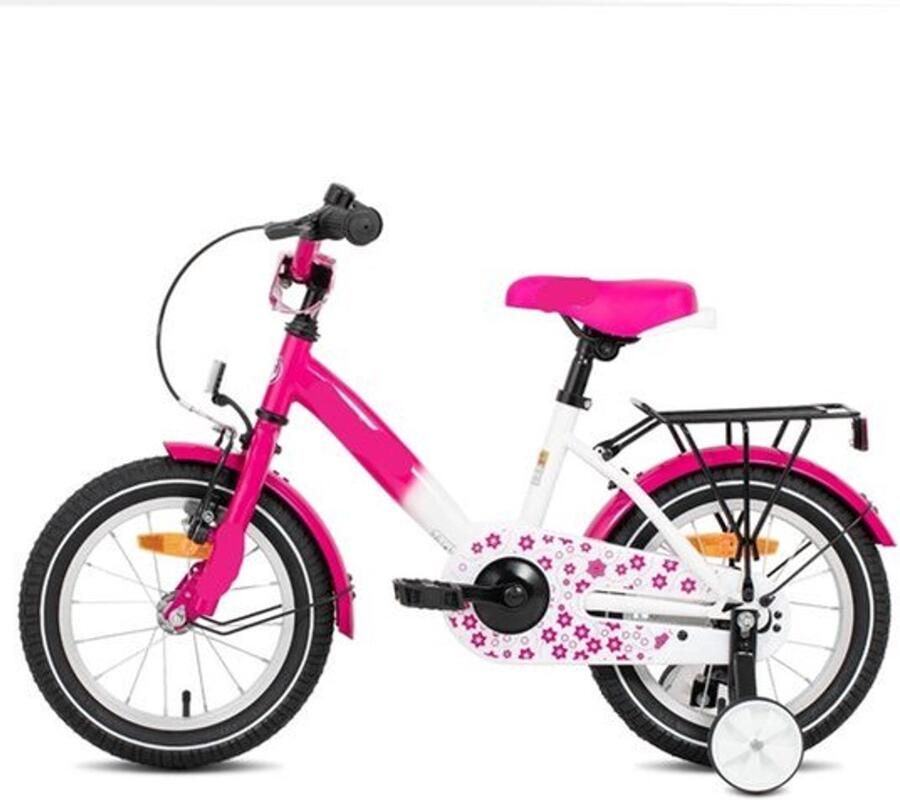 Kinderfiets Loopfiets Kleuterfiets met Zijwielen Inclusief Bel & Achterrek Leuke Fiets voor en van 2-7 Jaar 12inch Metaal Roze