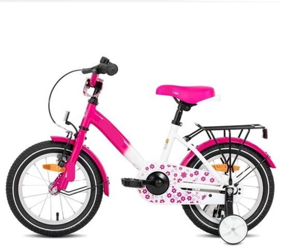 Kinderfiets Loopfiets Kleuterfiets met Zijwielen Inclusief Bel & Achterrek Leuke Fiets voor en van 2-7 Jaar 16inch Metaal Roze