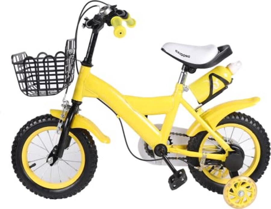 Kinderfiets Loopfiets Leren Fietsen Dubbele Remmen 12 inch Geel