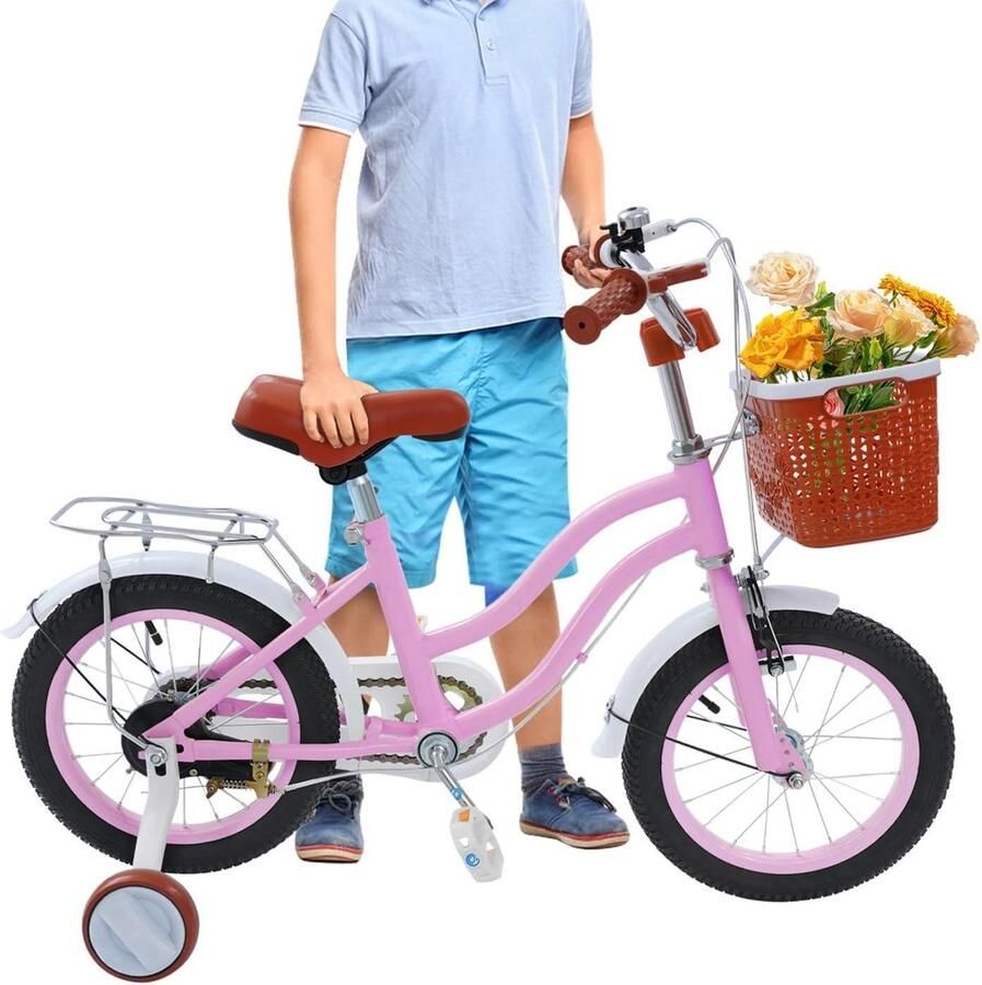 Kinderfiets Loopfiets Leren Fietsen Inclusief Steunwielen 14 Inch Roze