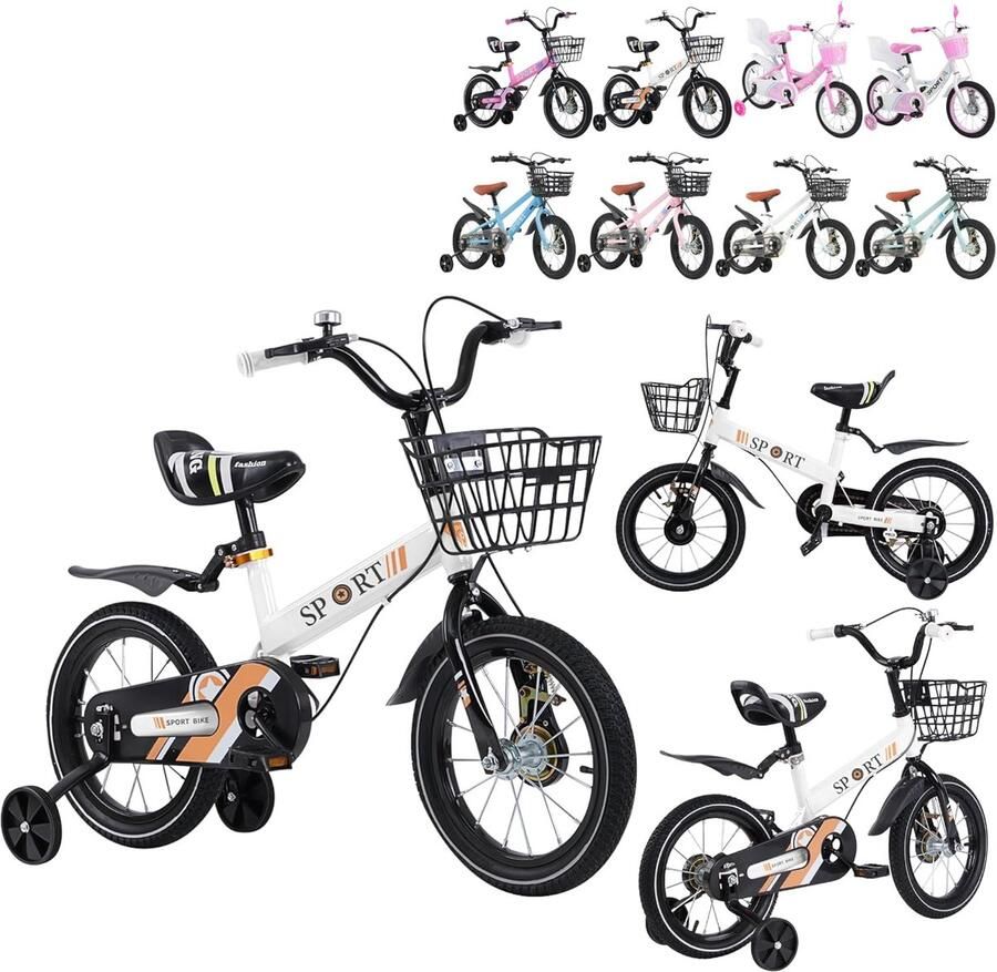 Kinderfiets Loopfiets Leren fietsen Met d en steunwielen 12 tot 16 inch Wit