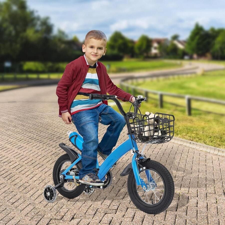 Kinderfiets Loopfiets Leren Fietsen Met Zijwielen 12 Inch Blauw
