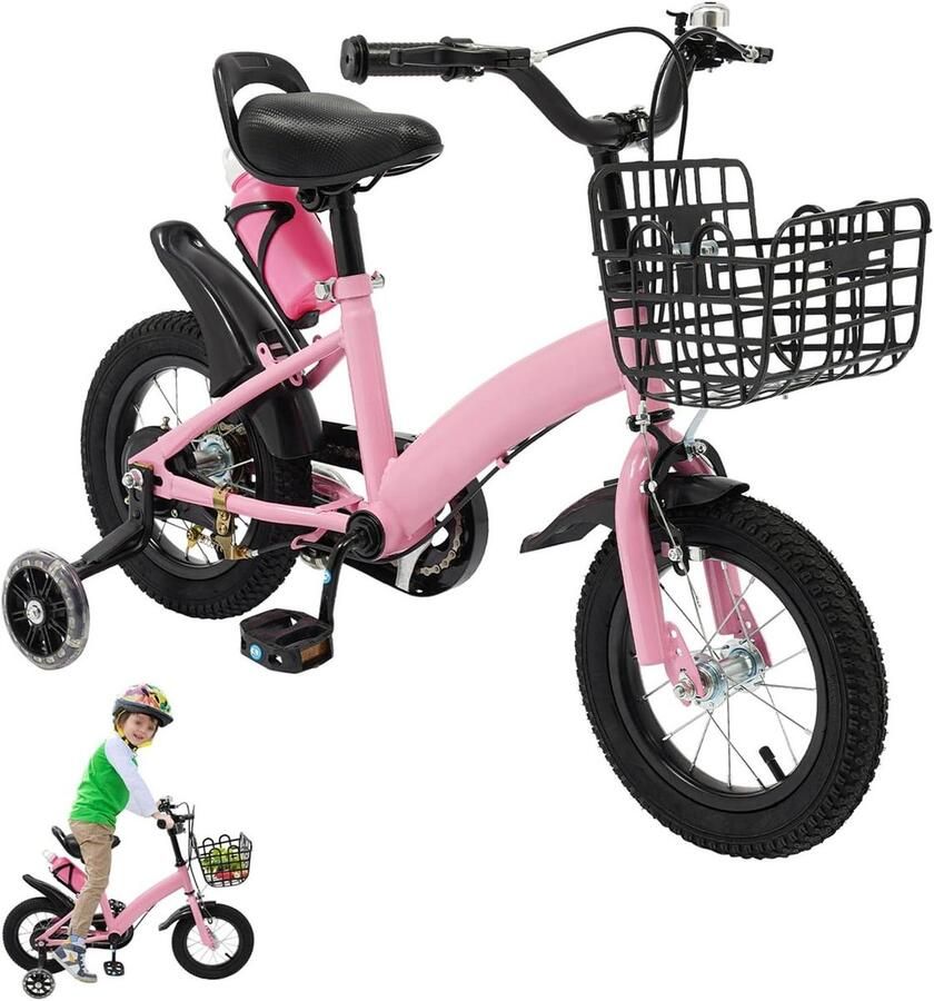 Kinderfiets Loopfiets Leren fietsen Met zijwielen 12 inch Roze