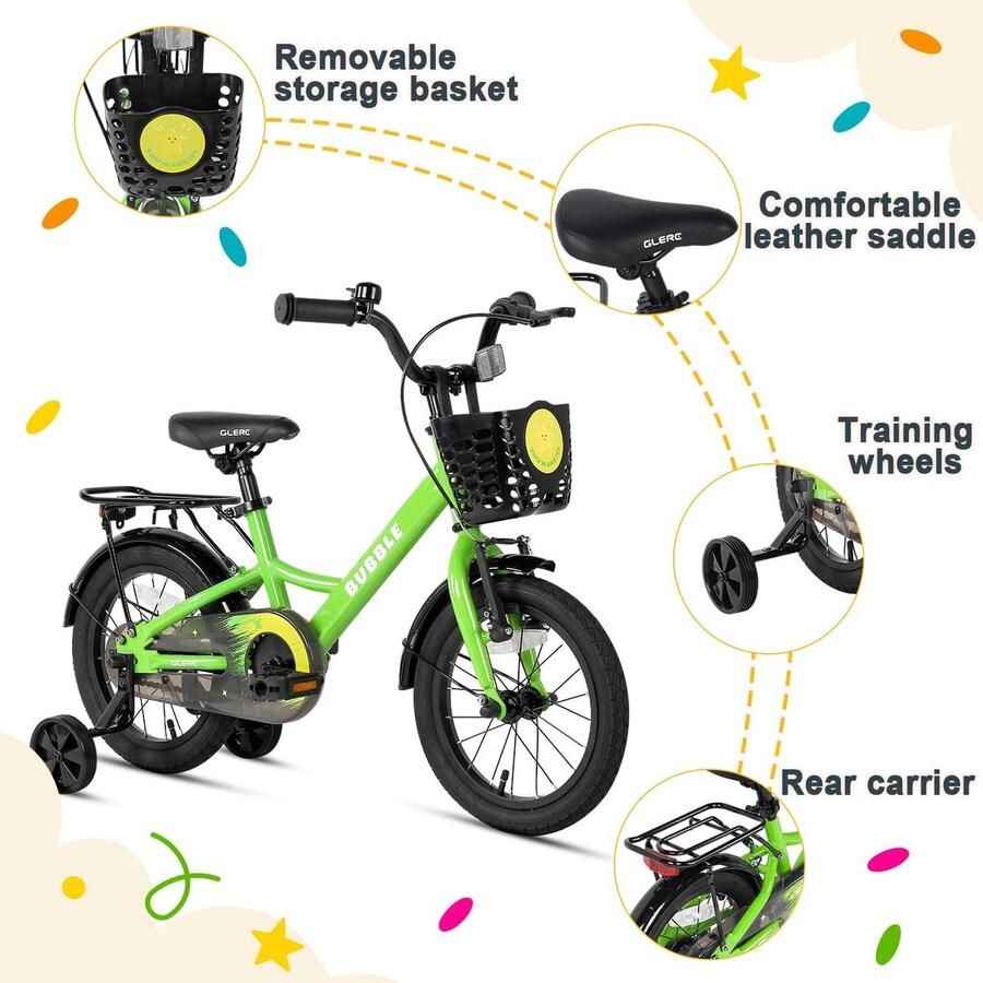 Kinderfiets Loopfiets Leren fietsen Met zijwieltjes 16 inch Groen