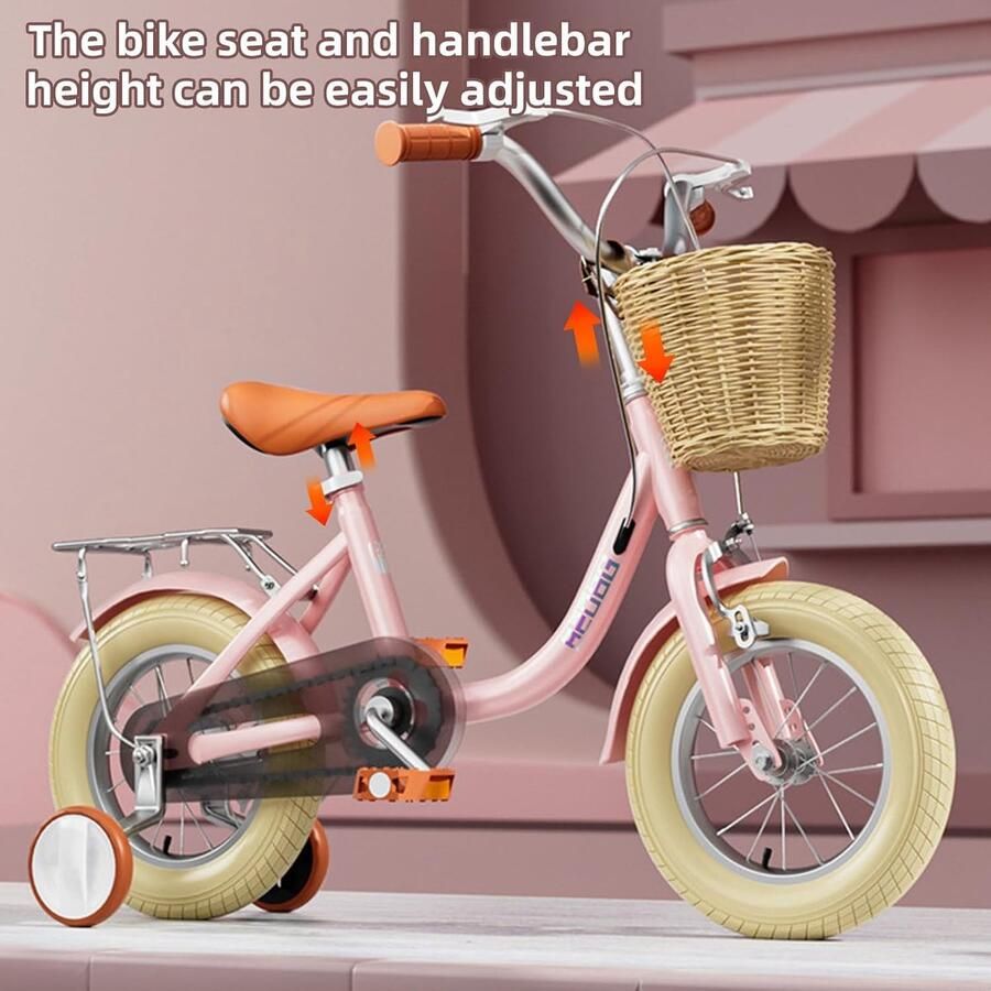 Kinderfiets Loopfiets Leren fietsen Met zijwieltjes 9.4 kg Roze