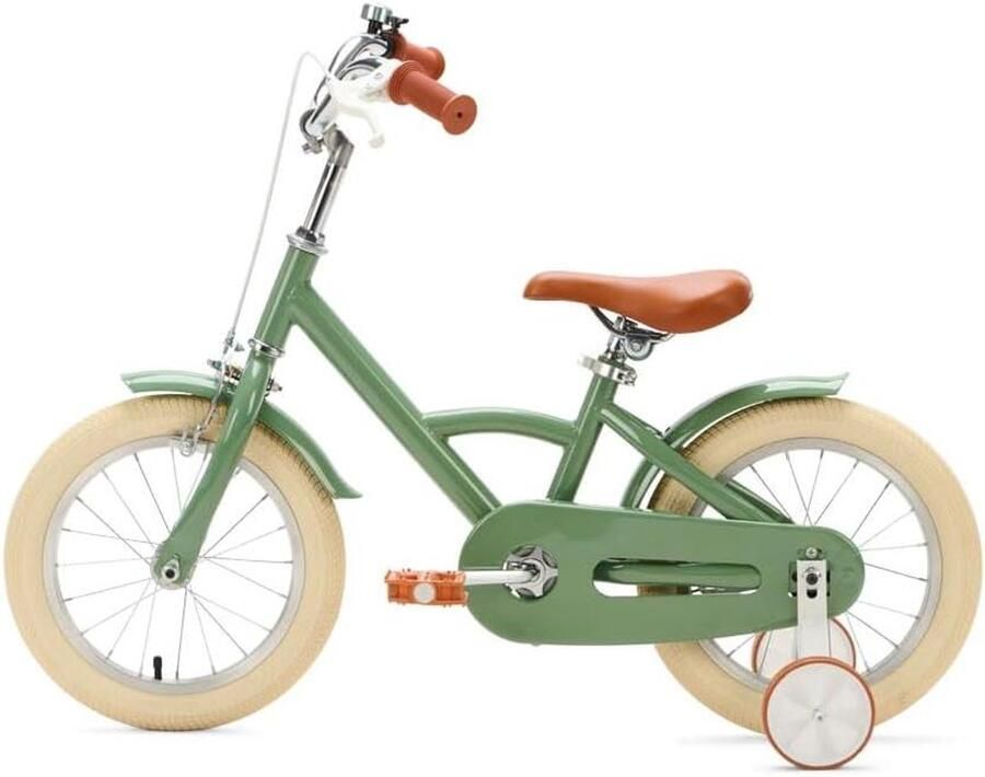 Kinderfiets Loopfiets Leren Fietsen Veilige Instap 14 inch Olijfgroen