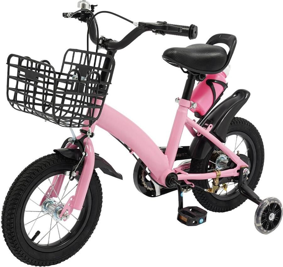 Kinderfiets Loopfiets Eerste Fietstraining Inclusief dje Steunwielen 12 Inch Wielmaat Roze