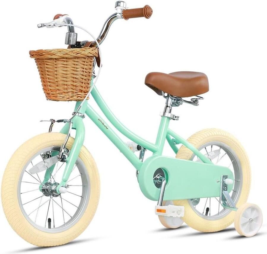 Kinderfiets Loopfiets met mandje Leren fietsen Verstelbaar zadel en stuur 14 inch Mintgroen