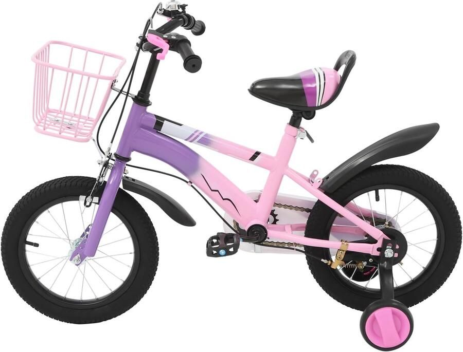 Kinderfiets Loopfiets met pedalen Fietsvaardigheid oefenen Inclusief dje 14 inch Paars