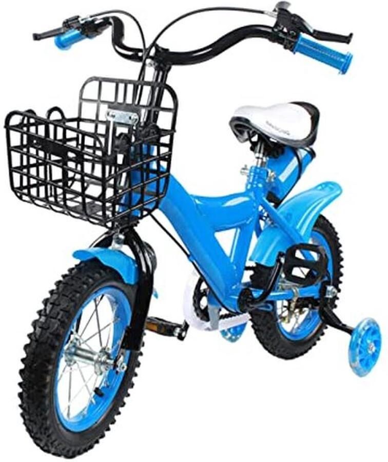 Kinderfiets Loopfiets met steunwielen Leren fietsen Dubbele remmen 12 inch Blauw