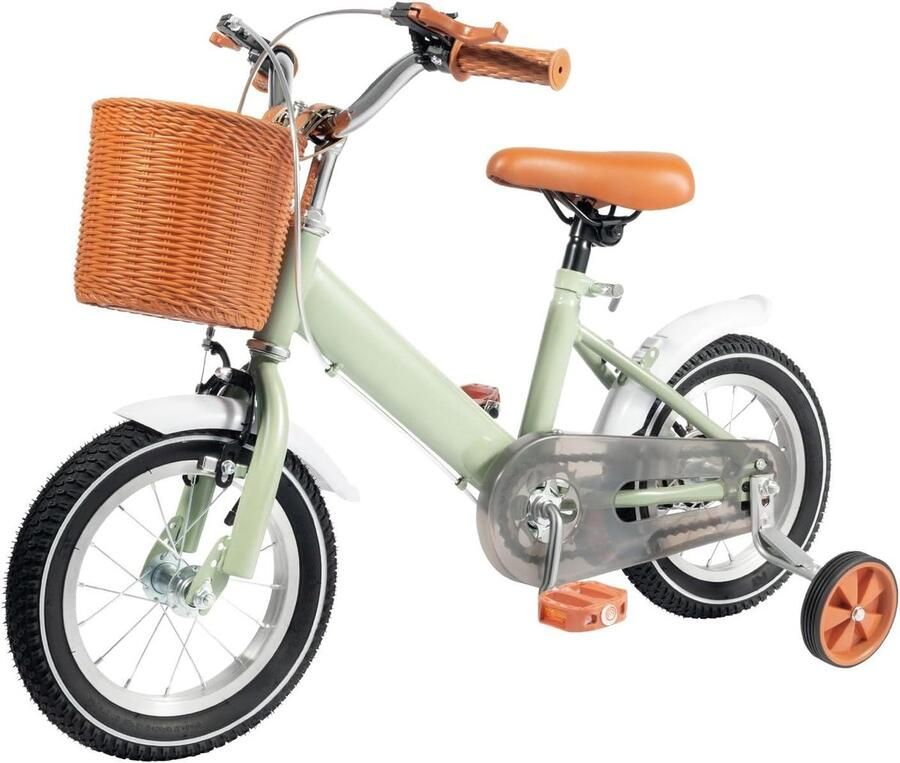 Kinderfiets Loopfiets met steunwielen Leren fietsen In hoogte verstelbaar 12 inch Groen
