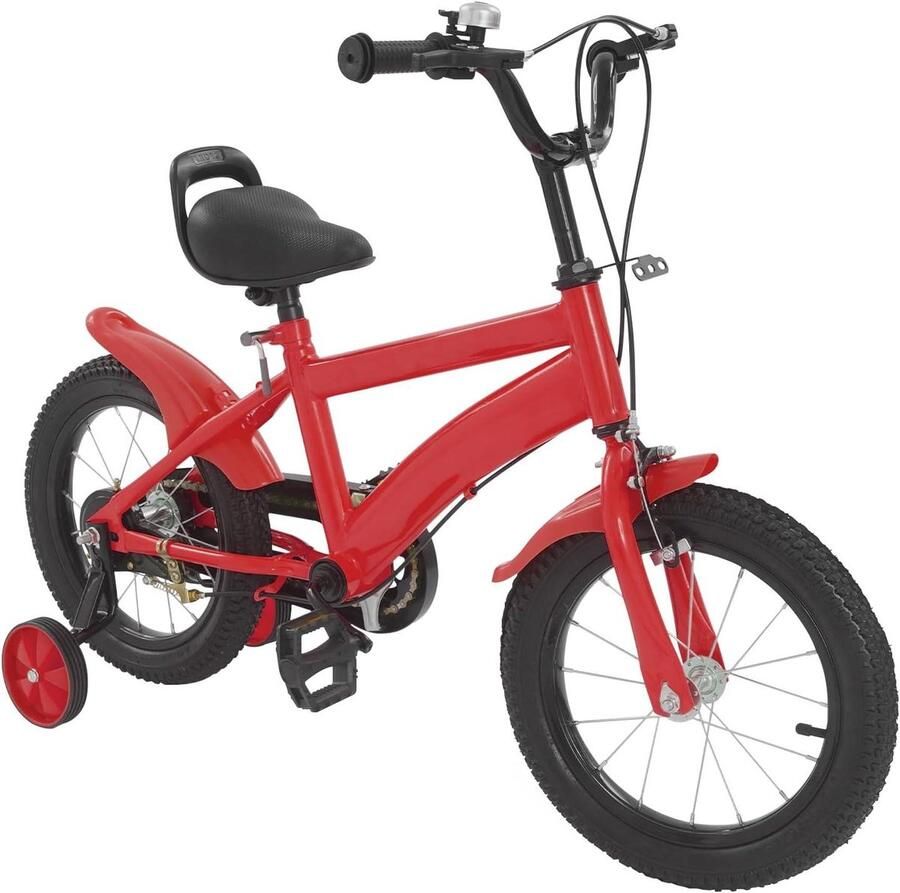Kinderfiets Loopfiets met steunwielen Leren fietsen In hoogte verstelbaar 14 inch Rood