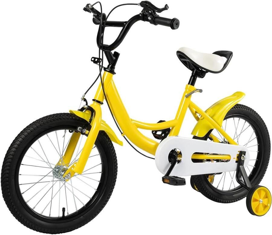 Kinderfiets Loopfiets met steunwielen Leren fietsen In hoogte verstelbaar 16 inch Geel