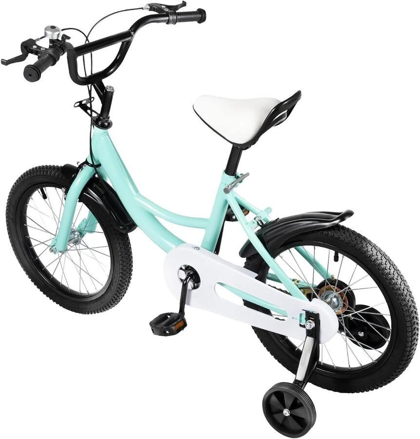 Kinderfiets Loopfiets met steunwielen Leren fietsen In hoogte verstelbaar 16 inch Groen