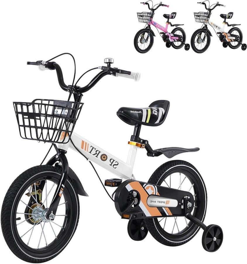 Kinderfiets Loopfiets met steunwielen Leren fietsen Koolstofstalen frame 12 inch Wit