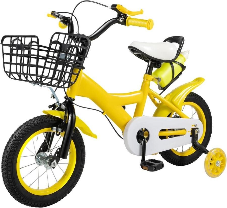 Kinderfiets Loopfiets met steunwielen Leren fietsen Stalen frame 12 inch Geel