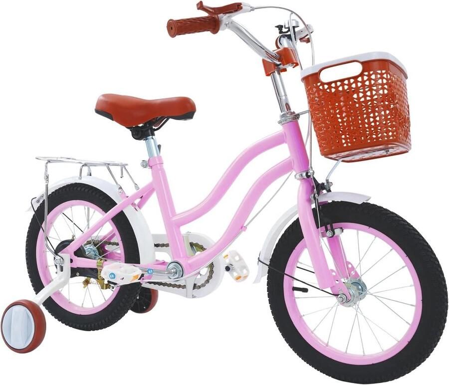 Kinderfiets Loopfiets met steunwielen Leren fietsen Veilige remmen 14 inch Roze